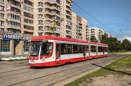 A KTM-31 tram in Saint Petersburg, Russia