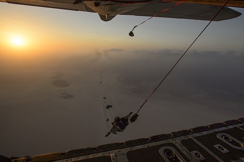 File:U.S. Air Force pararescuemen assigned to the 82nd Expeditionary Rescue Squadron jump from an Air Force HC-130P-N King aircraft near Camp Lemonnier, Djibouti, Jan. 9, 2014 140109-F-VY794-184.jpg