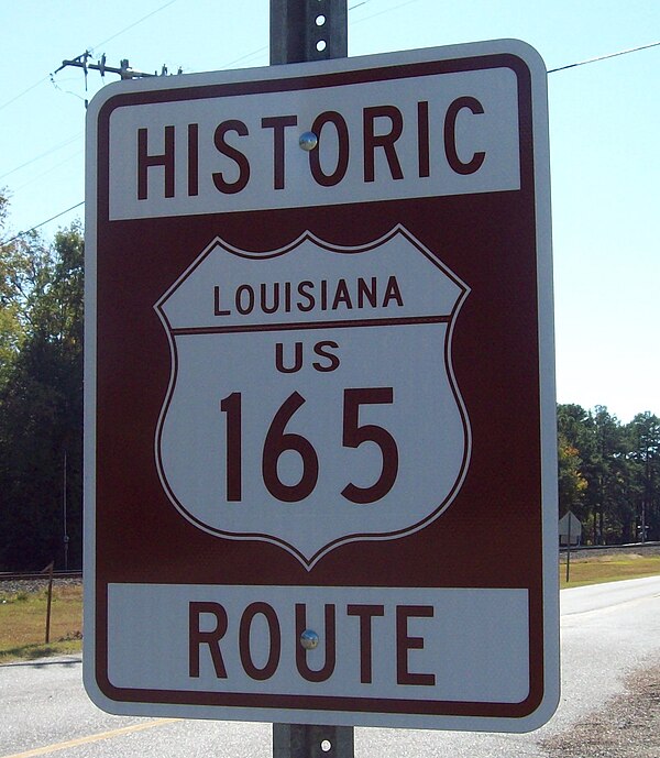 The former route of U.S. 165, designated as a Historic Route