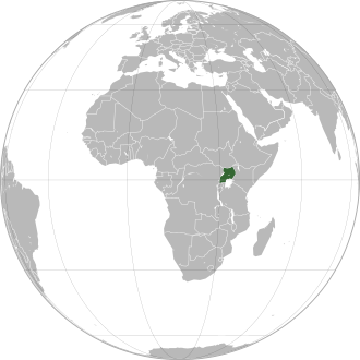 Uganda in green on globe Uganda (orthographic projection).svg