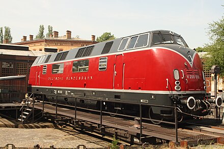 A German DB Class V 200 diesel-hydraulic locomotive at Technikmuseum, Berlin