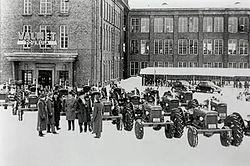 Valmet tractors at State's Rifle Factory (Valtion Kivaaritehdas) in Jyvaskyla, Finland in the 1950s Valmet tractors Kivaaritehdas in 1950s.jpg