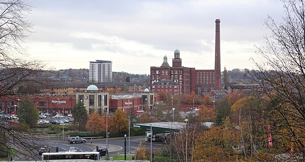 View of Paisley from Saucelhill Park including the now converted Seedhill Mill