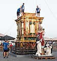 Volunteers decorating village for traditional village feast - The Feast of Our Lady of Pompei in Marsaxlokk