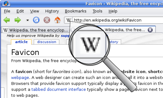 Wikipedia-favicon, getoond in Mozilla Firefox