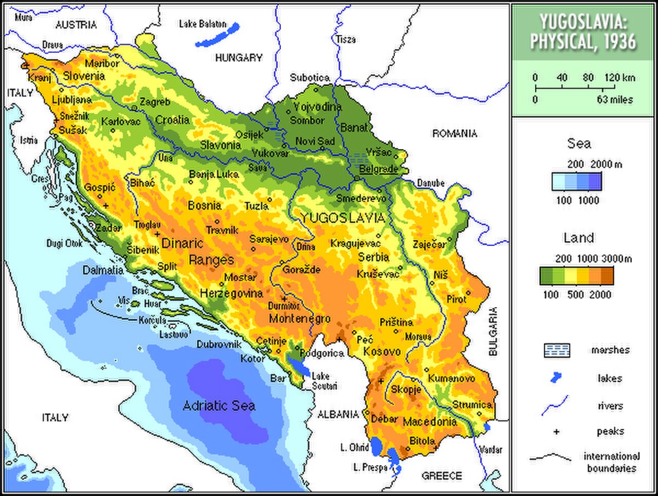 Югославия географическая карта