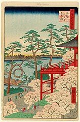 Shinobazun lampi Hiroshigen puupiirroksessa, 1856