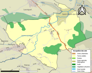 Barevná mapa znázorňující využití půdy.