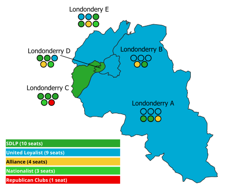 File:1973 Londonderry City Council election (most voted party by electoral area).svg