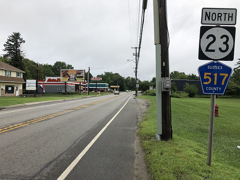 File:2018-07-26 07 59 22 View north along New Jersey State Route 23 and Sussex County Route 517 just north of High Street in Franklin, Sussex County, New Jersey.jpg