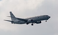 A Boeing P-8 Poseidon, tail number 168761, on final approach at Kadena Air Base in Okinawa, Japan. It is assigned to Patrol Squadron 45 (VP-45) at NAS Jacksonville, Florida, United States.