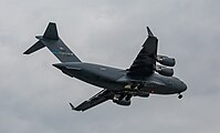 A C-17 Globemaster, tail 06-6167, on final approach at Kadena Air Base in Okinawa, Japan. It is assigned to the 436th and 512th Airlift Wing out of Dover AFB in Delaware, United States.