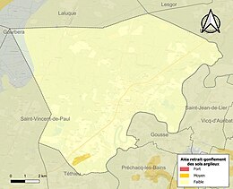 Carte des zones d'aléa retrait-gonflement des sols argileux de Pontonx-sur-l'Adour.