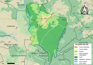 Barevná mapa znázorňující využití půdy.