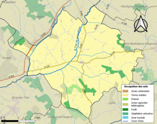 Barevná mapa znázorňující využití půdy.