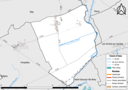 Carte en couleur présentant le réseau hydrographique de la commune