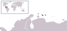 Location map of Aruba, Bonaire and Curaçao, where Papiamento is spoken