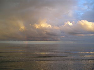 After a day of rain in Åhus, the sky was clearing up and the rainbow mixed with the blue sky