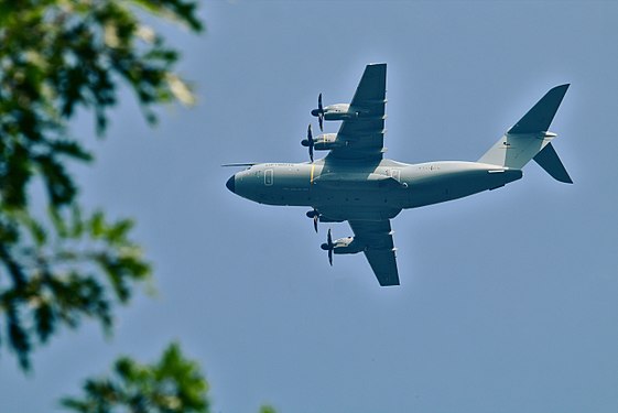 Airbus A400M of the German Air Force in flight over Sandkrug, Germany.