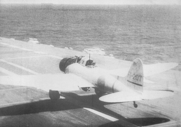 Aichi D3A1 taking off from the carrier Akagi during the Indian Ocean Raid.