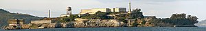 A high res panoramic view of Alcatraz Island.