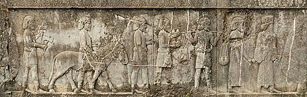 Hindush Tribute Bearers on the Apadana Staircase 8, circa 500 BCE. Apadana Palace Indians.jpg