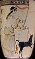 Artemis heller et drikkoffer. Attisk svartfigur lekythos, ca. 460–450 f.Kr. (Louvre).