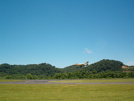 A MiG takes off from Ashland Regional Airport.