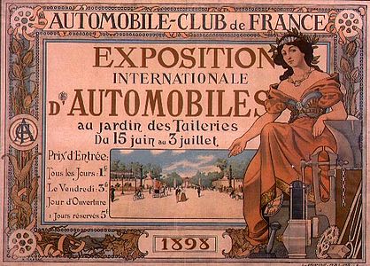 Post for the 1893 Salon d'Automobile in the garden