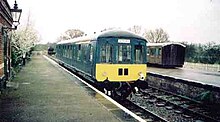 Class 100, no. 56301 at County School Station on the Mid-Norfolk Railway on 17 December 2001. This unit was the first heritage DMU vehicle to enter preservation. BR Class 100.jpg