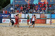 Deutsch: Beachhandball Europameisterschaften 2019 (Beach handball Euro); Tag 6: 7. Juli 2019 – Spiel um Platz Drei, Männer, Ungarn-Russland 2:0 (26:20, 23:22) English: Beach handball Euro; Day 6: 7 July 2019 – Men's Bronze Medal Match – Hungary-Russia 2:0 (26:20, 23:22)