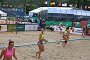 Deutsch: Beachhandball Europameisterschaften 2019 (Beach handball Euro); Tag 3: 4. Juli 2019 – Frauen, Hauptrunde Gruppe II, Ukraine-Italien 2:0 (20:16, 20:16) English: Beach handball Euro; Day 3: 4 July 2019 – Women Main Round Group II – Ukraine-Italy 2:0 (20:16, 20:16)