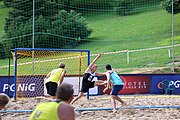 Deutsch: Beachhandball Europameisterschaften 2019 (Beach handball Euro); Tag 1: 2. Juli 2019 – Männer, Vorrunde Gruppe A, Deutschland-Norwegen 2:0 (22:14, 22:20) English: Beach handball Euro; Day 1: 2 July 2019 – Men Preliminary Round Group A – Germany-Norway 2:0 (22:14, 22:20)