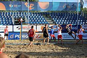 Deutsch: Beachhandball Europameisterschaften 2019 (Beach handball Euro); Tag 4: 5. Juli 2019 – Männer, Viertelfinale, Russland-Polen 2:0 (30:22, 19:18) English: Beach handball Euro; Day 4: 5 July 2019 – Quarter Final Men – Russia-Poland 2:0 (30:22, 19:18)