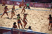 Deutsch: Beachhandball bei den Olympischen Jugendspielen 2018; Tag 4, 10. Oktober 2018; Mädchen, Vorrunde, Gruppe A - Ungarn-Chinese Taipei (Taiwan) 2:0 English: Beach handball at the 2018 Summer Youth Olympics at 10 October 2018 – Girls Preliminary Round Group A‎ – Hungary-Chinese Taipei 2:0