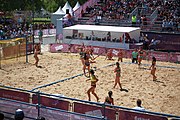 Deutsch: Beachhandball bei den Olympischen Jugendspielen 2018; Tag 4, 10. Oktober 2018; Mädchen, Vorrunde, Gruppe A - Ungarn-Chinese Taipei (Taiwan) 2:0 English: Beach handball at the 2018 Summer Youth Olympics at 10 October 2018 – Girls Preliminary Round Group A‎ – Hungary-Chinese Taipei 2:0