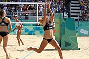 Deutsch: Beachvolleyball bei den Olympischen Jugendspielen 2018; Tag 11, 17. Oktober 2018; Jungen, Spiel um Platz 3 – USA (Devon Newberry/Lindsey Sparks)-Norwegen (Emilie Olimstad/Frida Berntsen) 1:2 (21–1/13–21/9–15) English: Beach volleyball at the 2018 Summer Youth Olympics at 17 October 2018 – Bronze Medal Match – USA (Devon Newberry/Lindsey Sparks)-Norway (Emilie Olimstad/Frida Berntsen) 1:2 (21–1/13–21/9–15)