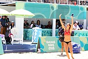 Deutsch: Beachvolleyball bei den Olympischen Jugendspielen 2018; Tag 9, 15. Oktober 2018; Mädchen, Viertelfinale: USA-Spanien 2–1 (21–19/17–21/15–9) English: Beach volleyball at the 2018 Summer Youth Olympics at 15 October 2018 – Girls Quarterfinals: USA-Spain 2–1 (21–19/17–21/15–9)