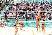 Deutsch: Beachvolleyball bei den Olympischen Jugendspielen 2018; Tag 9, 15. Oktober 2018; Mädchen, Viertelfinale: USA-Spanien 2–1 (21–19/17–21/15–9) English: Beach volleyball at the 2018 Summer Youth Olympics at 15 October 2018 – Girls Quarterfinals: USA-Spain 2–1 (21–19/17–21/15–9)