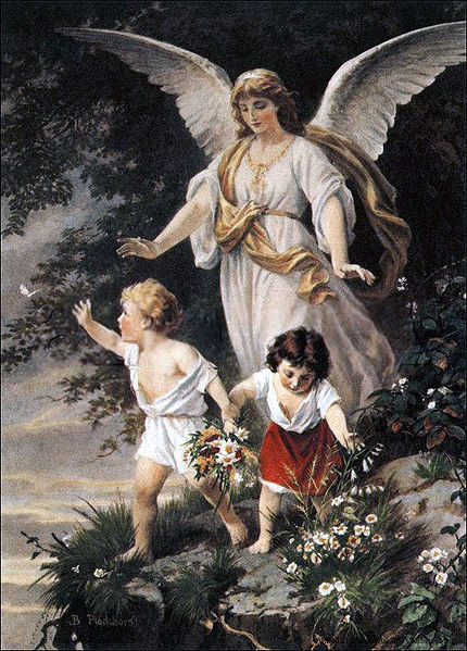 Schutzengel (English: "Guardian Angel") by Bernhard Plockhorst depicts a guardian angel watching over two children.