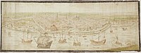 Post Cornelis Anthonisz. Bird's-eye view of Amsterdam label QS:Len,"Bird's-eye view of Amsterdam" label QS:Lpl,"Widok Amsterdamu z lotu ptaka" label QS:Lnl,"Gezicht in vogelvlucht op Amsterdam" 1547-1561. plumo kaj bruna inko, peniko kaj koloro. Amsterdamo, Stadsarchief Amsterdam.