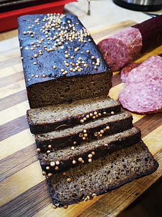 <span class="mw-page-title-main">Borodinsky bread</span> Dark brown sourdough rye bread of Russian origin