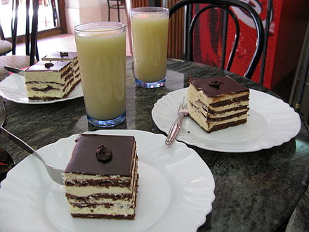 Boza and Boem šnita desserts in Sarajevo, Bosnia and Herzegovina