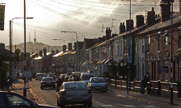 Bromford Lane, West Bromwich. Photograph looking southwest towards Oldbury. Steam trams ran along the road between 1885 and 1929.