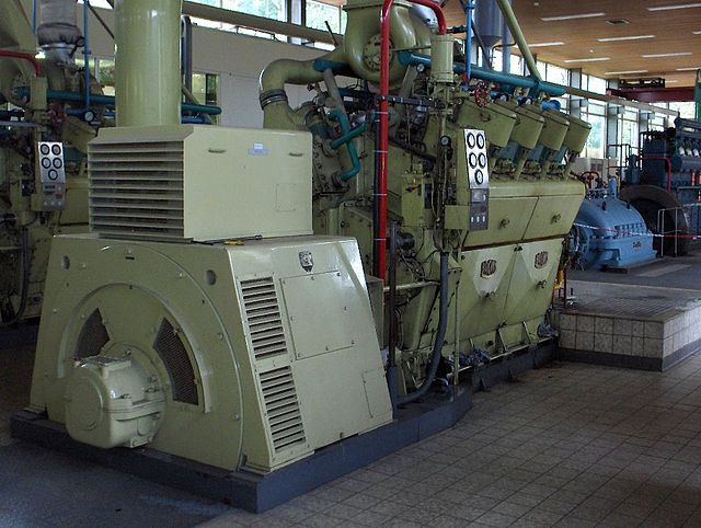 Brons two-stroke V8 diesel engine driving a Heemaf generator