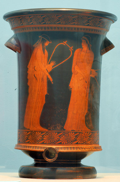 Alcaeus and Sappho (Brygos Painter, Attic red-figure kalathos, c. 470 BC)