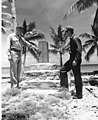 CAPT Christian L Engleman and Edward H Shuler standing beside Japanese monument, Bikini Island, summer 1947 (DONALDSON 33).jpeg