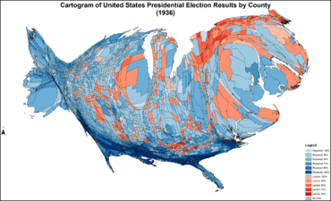 Cartogram of presidential election results by county