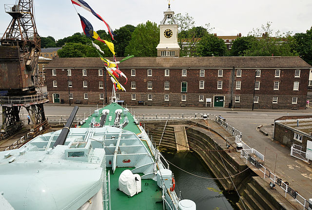 18th-century storehouse, 19th-century dry dock and 20th-century warship preserved at Chatham