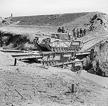 Churchill tank crossing the Senio (Italy) over two Churchill Arks